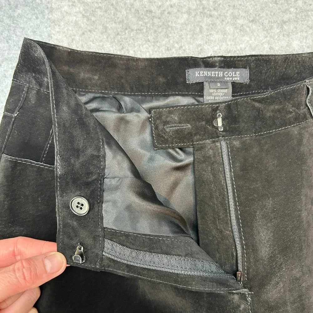 Y2K Kenneth‎ Cole New York Black Suede Leather Pants Straight Leg Womens Size 2